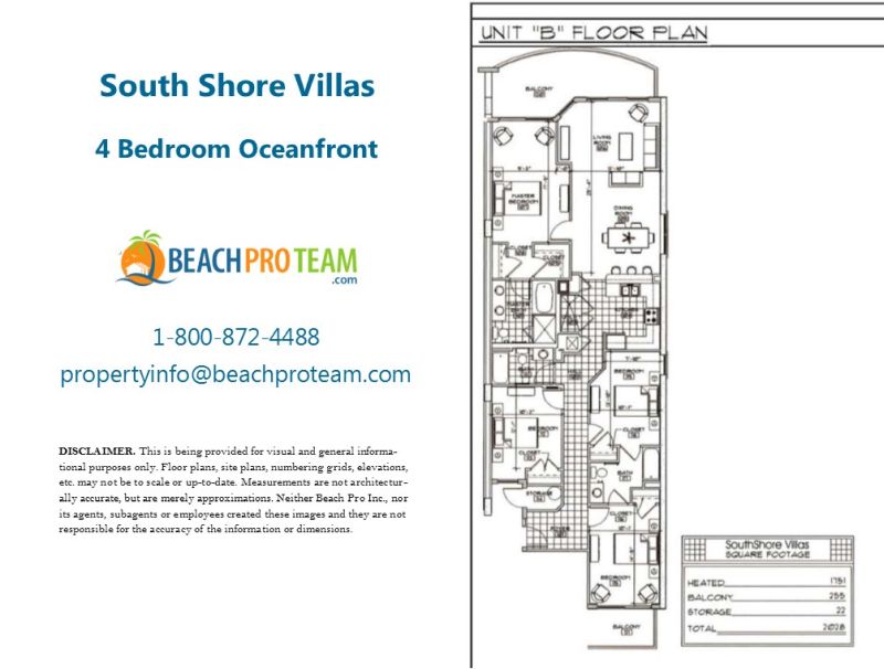 South Shore Villas Floor Plan B - 4 Bedroom Oceanfront